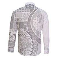 Samoa Siapo White Sunday Family Matching Off The Shoulder Long Sleeve Dress and Hawaiian Shirt Lotu Tamaiti Polynesian White Pattern - Polynesian Pride