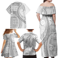 Samoa Siapo White Sunday Family Matching Off Shoulder Maxi Dress and Hawaiian Shirt Lotu Tamaiti Polynesian White Pattern - Polynesian Pride