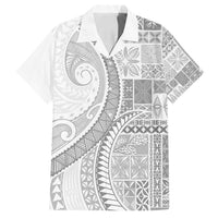 Samoa Siapo White Sunday Family Matching Off Shoulder Short Dress and Hawaiian Shirt Lotu Tamaiti Polynesian White Pattern - Polynesian Pride