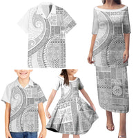 Samoa Siapo White Sunday Family Matching Puletasi and Hawaiian Shirt Lotu Tamaiti Polynesian White Pattern - Polynesian Pride