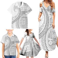 Samoa Siapo White Sunday Family Matching Summer Maxi Dress and Hawaiian Shirt Lotu Tamaiti Polynesian White Pattern - Polynesian Pride