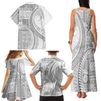Samoa Siapo White Sunday Family Matching Tank Maxi Dress and Hawaiian Shirt Lotu Tamaiti Polynesian White Pattern - Polynesian Pride