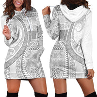 Samoa Siapo White Sunday Hoodie Dress Lotu Tamaiti Polynesian White Pattern - Polynesian Pride