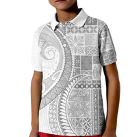 Samoa Siapo White Sunday Kid Polo Shirt Lotu Tamaiti Polynesian White Pattern - Polynesian Pride