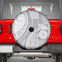 Samoa Siapo White Sunday Spare Tire Cover Lotu Tamaiti Polynesian White Pattern - Polynesian Pride
