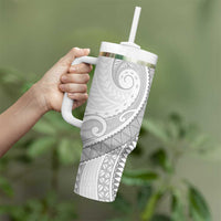 Samoa Siapo White Sunday Tumbler With Handle Lotu Tamaiti Polynesian White Pattern - Polynesian Pride