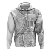 Samoa Siapo White Sunday Zip Hoodie Lotu Tamaiti Polynesian White Pattern - Polynesian Pride