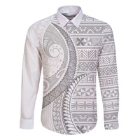 Tokelau White Sunday Family Matching Puletasi and Hawaiian Shirt Lotu Tamaiti Ngatu Tokelau Feletoa Manulua LT9 Dad's Shirt - Long Sleeve White - Polynesian Pride