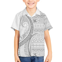 Tokelau White Sunday Family Matching Puletasi and Hawaiian Shirt Lotu Tamaiti Ngatu Tokelau Feletoa Manulua LT9 Son's Shirt White - Polynesian Pride