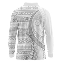Tokelau White Sunday Long Sleeve Polo Shirt Lotu Tamaiti Ngatu Tokelau Feletoa Manulua - Polynesian Pride