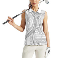 Tokelau White Sunday Women Sleeveless Polo Shirt Lotu Tamaiti Ngatu Tokelau Feletoa Manulua - Polynesian Pride