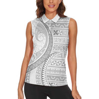 Tokelau White Sunday Women Sleeveless Polo Shirt Lotu Tamaiti Ngatu Tokelau Feletoa Manulua - Polynesian Pride