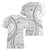 Tokelau White Sunday Women V-Neck T-Shirt Lotu Tamaiti Ngatu Tokelau Feletoa Manulua - Polynesian Pride