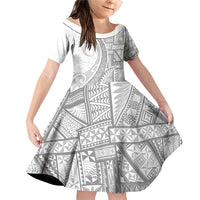 Tonga White Sunday Family Matching Off Shoulder Short Dress and Hawaiian Shirt Lotu Tamaiti Ngatu Tribal - Polynesian Pride