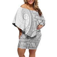 Tonga White Sunday Family Matching Off Shoulder Short Dress and Hawaiian Shirt Lotu Tamaiti Ngatu Tribal - Polynesian Pride