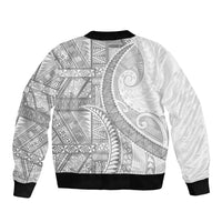 Tonga White Sunday Sleeve Zip Bomber Jacket Lotu Tamaiti Ngatu Tribal - Polynesian Pride