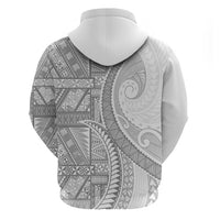 Tonga White Sunday Zip Hoodie Lotu Tamaiti Ngatu Tribal - Polynesian Pride