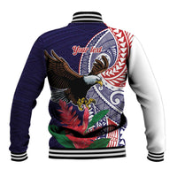 American Samoa Bald Eagle Personalized Baseball Jacket Polynesian Teuila Flowers - Polynesian Pride