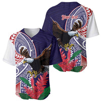 American Samoa Bald Eagle Personalized Baseball Jersey Polynesian Teuila Flowers - Polynesian Pride