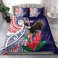 American Samoa Bald Eagle Personalized Bedding Set Polynesian Teuila Flowers - Polynesian Pride