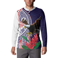 American Samoa Bald Eagle Personalized Button Sweatshirt Polynesian Teuila Flowers - Polynesian Pride