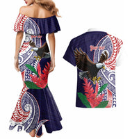 American Samoa Bald Eagle Personalized Couples Matching Mermaid Dress and Hawaiian Shirt Polynesian Teuila Flowers - Polynesian Pride