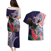 American Samoa Bald Eagle Personalized Couples Matching Puletasi and Hawaiian Shirt Polynesian Teuila Flowers - Polynesian Pride