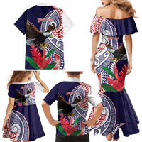 American Samoa Bald Eagle Personalized Family Matching Mermaid Dress and Hawaiian Shirt Polynesian Teuila Flowers - Polynesian Pride