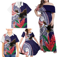 American Samoa Bald Eagle Personalized Family Matching Off Shoulder Maxi Dress and Hawaiian Shirt Polynesian Teuila Flowers - Polynesian Pride