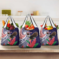 American Samoa Bald Eagle Personalized Grocery Bag Polynesian Teuila Flowers - Polynesian Pride