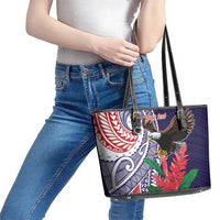 American Samoa Bald Eagle Personalized Leather Tote Bag Polynesian Teuila Flowers - Polynesian Pride
