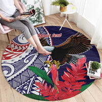 American Samoa Bald Eagle Personalized Round Carpet Polynesian Teuila Flowers - Polynesian Pride