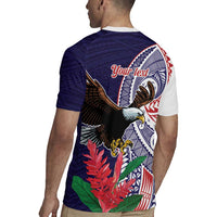 American Samoa Bald Eagle Personalized Rugby Jersey Polynesian Teuila Flowers - Polynesian Pride