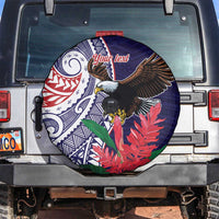 American Samoa Bald Eagle Personalized Spare Tire Cover Polynesian Teuila Flowers - Polynesian Pride