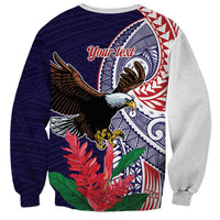 American Samoa Bald Eagle Personalized Sweatshirt Polynesian Teuila Flowers - Polynesian Pride