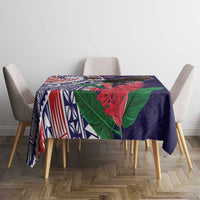 American Samoa Bald Eagle Personalized Tablecloth Polynesian Teuila Flowers - Polynesian Pride