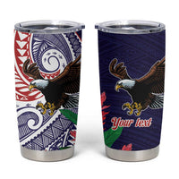 American Samoa Bald Eagle Personalized Tumbler Cup Polynesian Teuila Flowers - Polynesian Pride