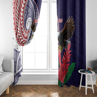 American Samoa Bald Eagle Personalized Window Curtain Polynesian Teuila Flowers - Polynesian Pride
