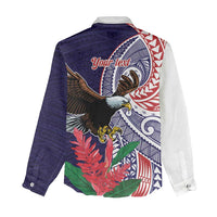 American Samoa Bald Eagle Personalized Women Casual Shirt Polynesian Teuila Flowers - Polynesian Pride