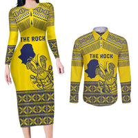 Niue Crab Personalised Couples Matching Long Sleeve Bodycon Dress and Long Sleeve Button Shirt Niuean Hiapo Pattern - Polynesian Pride