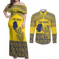 Niue Crab Personalised Couples Matching Off Shoulder Maxi Dress and Long Sleeve Button Shirt Niuean Hiapo Pattern - Polynesian Pride