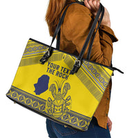Niue Crab Personalised Leather Tote Bag Niuean Hiapo Pattern - Polynesian Pride