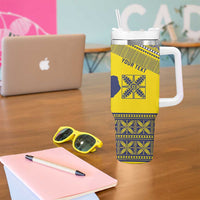 Niue Crab Personalised Tumbler With Handle Niuean Hiapo Pattern - Polynesian Pride