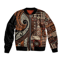 Vintage Samoa Siapo Mamanu Bomber Jacket Brown Samoan Tapa Motif LT9 Unisex Brown - Polynesian Pride