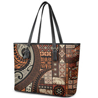 Vintage Samoa Siapo Mamanu Leather Tote Bag Brown Samoan Tapa Motif - Polynesian Pride