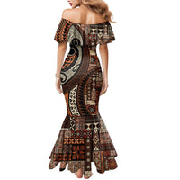 Vintage Samoa Siapo Mamanu Mermaid Dress Brown Samoan Tapa Motif LT9 - Polynesian Pride