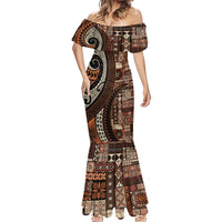 Vintage Samoa Siapo Mamanu Mermaid Dress Brown Samoan Tapa Motif LT9 - Polynesian Pride