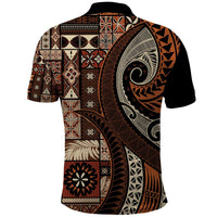 Vintage Samoa Siapo Mamanu Polo Shirt Brown Samoan Tapa Motif - Polynesian Pride