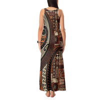 Vintage Samoa Siapo Mamanu Tank Maxi Dress Brown Samoan Tapa Motif LT9 - Polynesian Pride