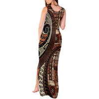 Vintage Samoa Siapo Mamanu Tank Maxi Dress Brown Samoan Tapa Motif LT9 - Polynesian Pride